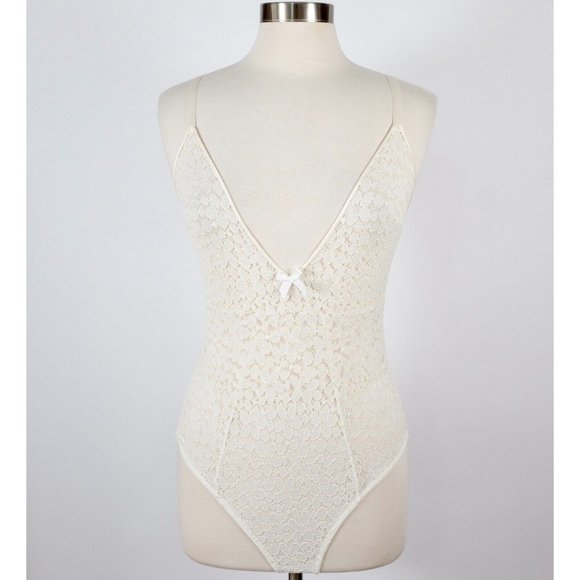 New Fleur du Mal sz L bodysuit off white ivory lace bow - Picture 1 of 12